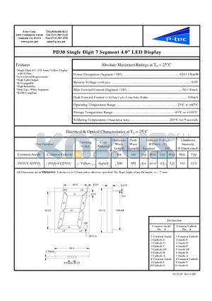 PD30-CCDY01 datasheet - Single Digit 7 Segment 4.0 LED Display