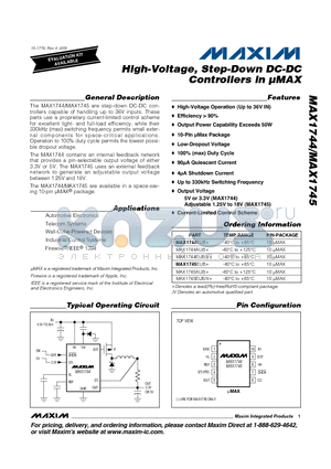 MAX1744EUB/V+ datasheet - High-Voltage, Step-Down DC-DC Controllers in lMAX