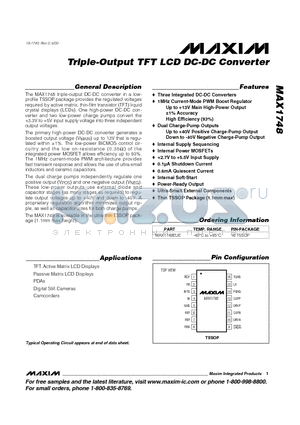 MAX1748 datasheet - Triple-Output TFT LCD DC-DC Converter