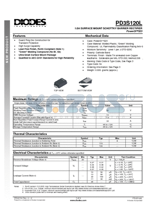 PD3S120L datasheet - 1.0A SURFACE MOUNT SCHOTTKY BARRIER RECTIFIER