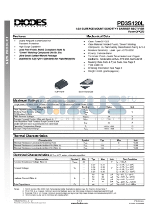 PD3S120L-7 datasheet - 1.0A SURFACE MOUNT SCHOTTKY BARRIER RECTIFIER