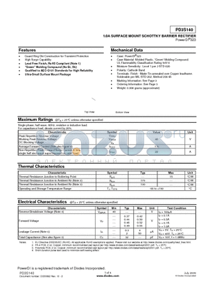 PD3S140-7 datasheet - 1.0A SURFACE MOUNT SCHOTTKY BARRIER RECTIFIER