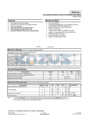 PD3S130L-7 datasheet - 1.0A SURFACE MOUNT SCHOTTKY BARRIER RECTIFIER