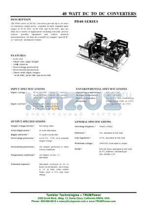 PD40-24 datasheet - 40 WATT DC TO DC CONVERTERS