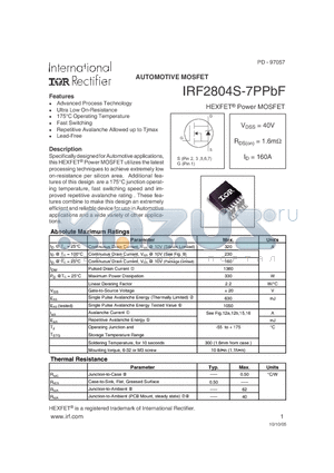 IRF2804S-7PPBF datasheet - HEXFET^ Power MOSFET