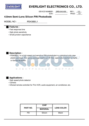 PD438B datasheet - 4.8mm Semi-Lens Silicon PiN Photodiode