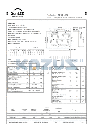 XDUG14C2 datasheet - 14.22mm (0.56) DUAL DIGIT MUMERIC DISPLAY