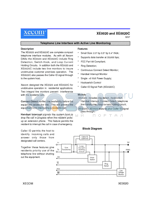 XE0020 datasheet - Telephone Line Interface with Active Line Monitoring