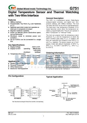 G751_05 datasheet - Digital Temperature Sensor and Thermal Watchdog with Two-Wire Interface