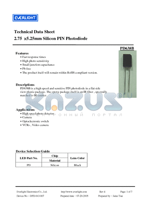 PD638B datasheet - 2.75 5.25mm Silicon PIN Photodiode