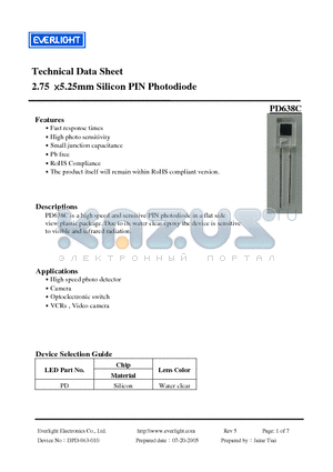PD638C datasheet - 2.75 5.25mm Silicon PIN Photodiode