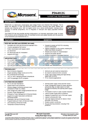 PD64012G datasheet - 12-PORT PoE PSE MANAGER