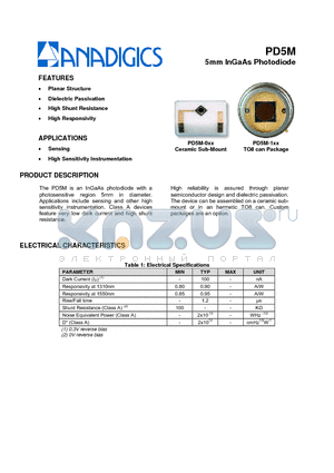 PD5M-0XX datasheet - 5mm InGaAs Photodiode