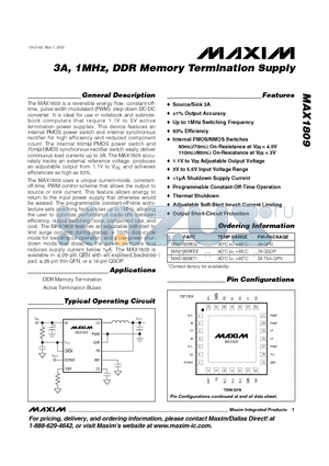 MAX1809EEE datasheet - 3A, 1MHz, DDR Memory Termination Supply