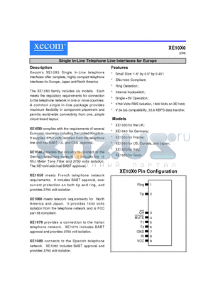 XE1060 datasheet - Single In-Line Telephone Line Interfaces for Europe