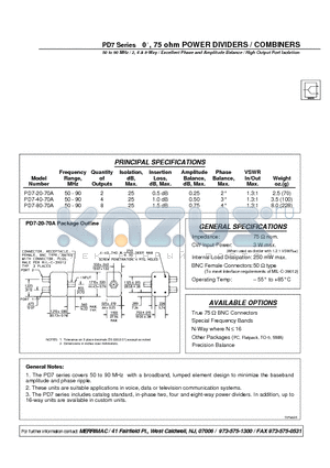 PD7-40-70A datasheet - 0 , 75 ohm POWER DIVIDERS / COMBINERS