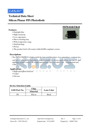 PD70-01B-TR10 datasheet - Silicon Planar PIN Photodiode