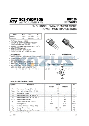 IRF520FI datasheet - N - CHANNEL ENHANCEMENT MODE POWER MOS TRANSISTORS