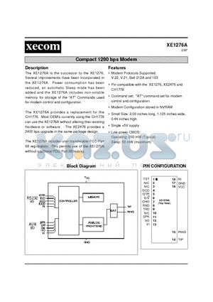 XE1276 datasheet - Compact 1200 bps Modem