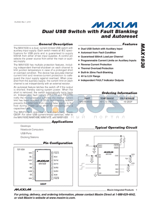 MAX1838 datasheet - Dual USB Switch with Fault Blanking and Autoreset