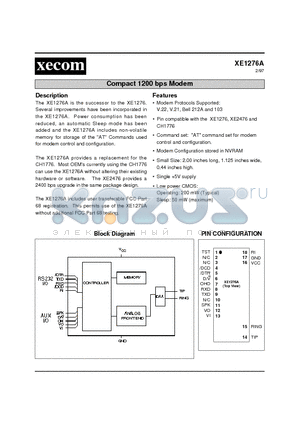 XE1276A datasheet - Compact 1200 bps Modem