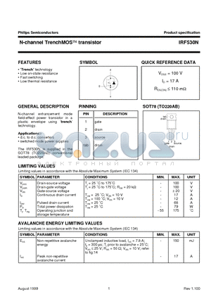 IRF530N datasheet - N-channel TrenchMOS transistor