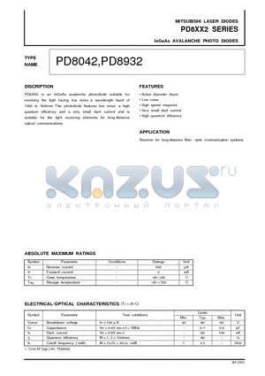 PD8932 datasheet - InGaAs AVALANCHE PHOTO DIODES