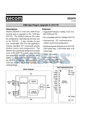 XE2476 datasheet - 2400 bps Plug-In Upgrade to CH1776