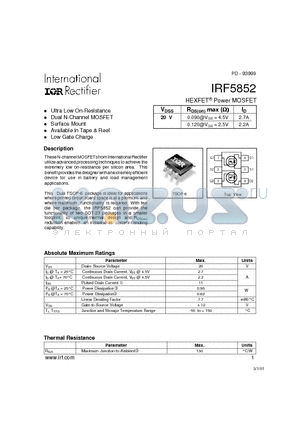 IRF5852 datasheet - Power MOSFET(Vdss=20V)