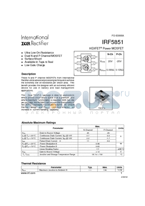 IRF5851 datasheet - Power MOSFET(Vdss = -20 V)
