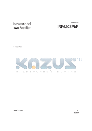 IRF620SPBF datasheet - HEXFET POWER MOSFET (VDSS=200V , RDS(on)=0.80Y , ID=5.2A )