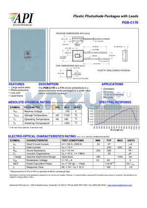 PDB-C170 datasheet - Plastic Photodiode Packages with Leads