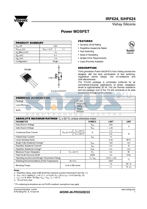 IRF624PBF datasheet - Power MOSFET