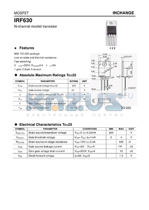 IRF630 datasheet - N-channel mosfet transistor