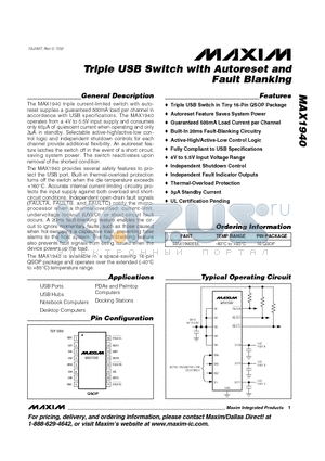 MAX1940EEE datasheet - Triple USB Switch with Autoreset and Fault Blanking