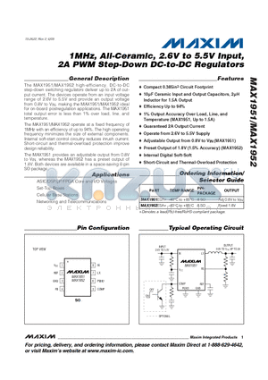 MAX1951ESA+ datasheet - 1MHz, All-Ceramic, 2.6V to 5.5V Input, 2A PWM Step-Down DC-to-DC Regulators