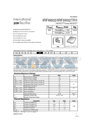 IRF6602 datasheet - HEXFET Power MOSFET