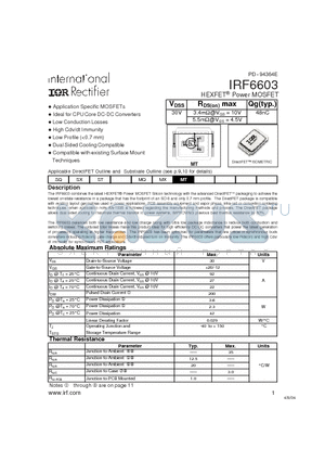 IRF6603 datasheet - HEXFETPower MOSFET