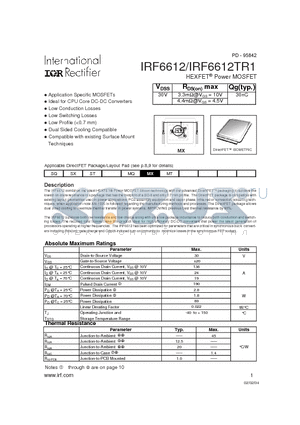 IRF6612TR1 datasheet - HEXFET Power MOSFET