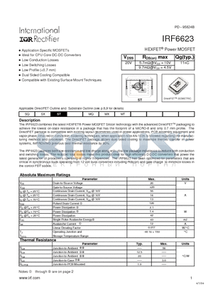 IRF6623 datasheet - HEXFET Power MOSFET