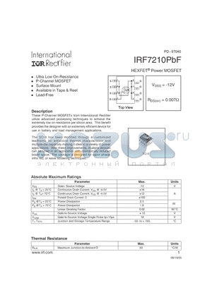 IRF7210PBF datasheet - HEXFET Power MOSFET