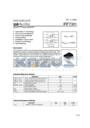 IRF7301 datasheet - Power MOSFET(Vdss=20V, Rds(on)=0.050ohm)