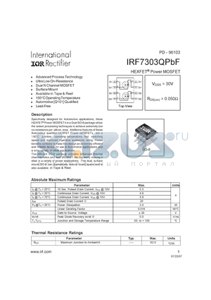 IRF7303QPBF datasheet - HEXFET Power MOSFET