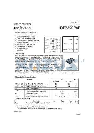 IRF7309PBF datasheet - HEXFET Power MOSFET