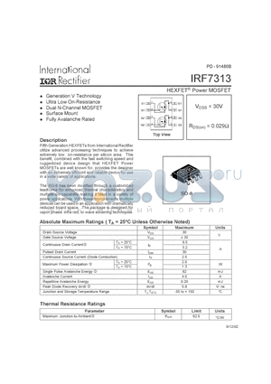 IRF7313 datasheet - HEXFET POWER MOSFET