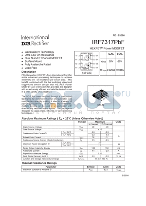 IRF7317PBF datasheet - HEXFET^ Power MOSFET