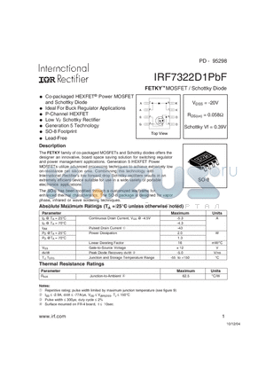 IRF7322D1PBF datasheet - FETKY MOSFET / Schottky Diode