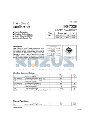IRF7328 datasheet - HEXFET Power MOSFET