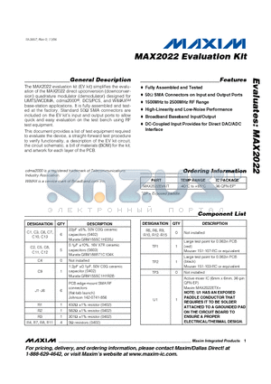 MAX2022EVKIT datasheet - Evaluation Kit