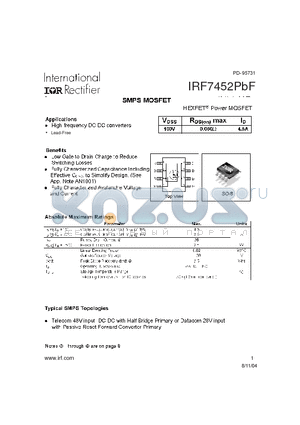 IRF7452PBF datasheet - HEXFET Power MOSFET